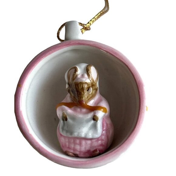 Schmid 1990 F. Warne & Co. Pink White Porcelain Mouse Ornament With Gold String - Picture 2 of 5